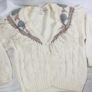CLASSIC EXPRESSIONS Knitted by Hand Fringe Collar Button Sweater Sz 18W Women